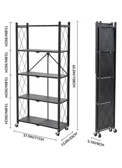 Gogoya 5 Tier Thickened Foldable Storage Rack with Wheels,No Assembly,Large Capacity Shelves,Heavy-Duty Metal Shelving Unit Rolling Cart for Garage, Kitchen, Basement, Pantry(Black, 5-Tier)  - Image 2