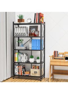 Gogoya 5 Tier Thickened Foldable Storage Rack with Wheels,No Assembly,Large Capacity Shelves,Heavy-Duty Metal Shelving Unit Rolling Cart for Garage, Kitchen, Basement, Pantry(Black, 5-Tier)  - Image 4