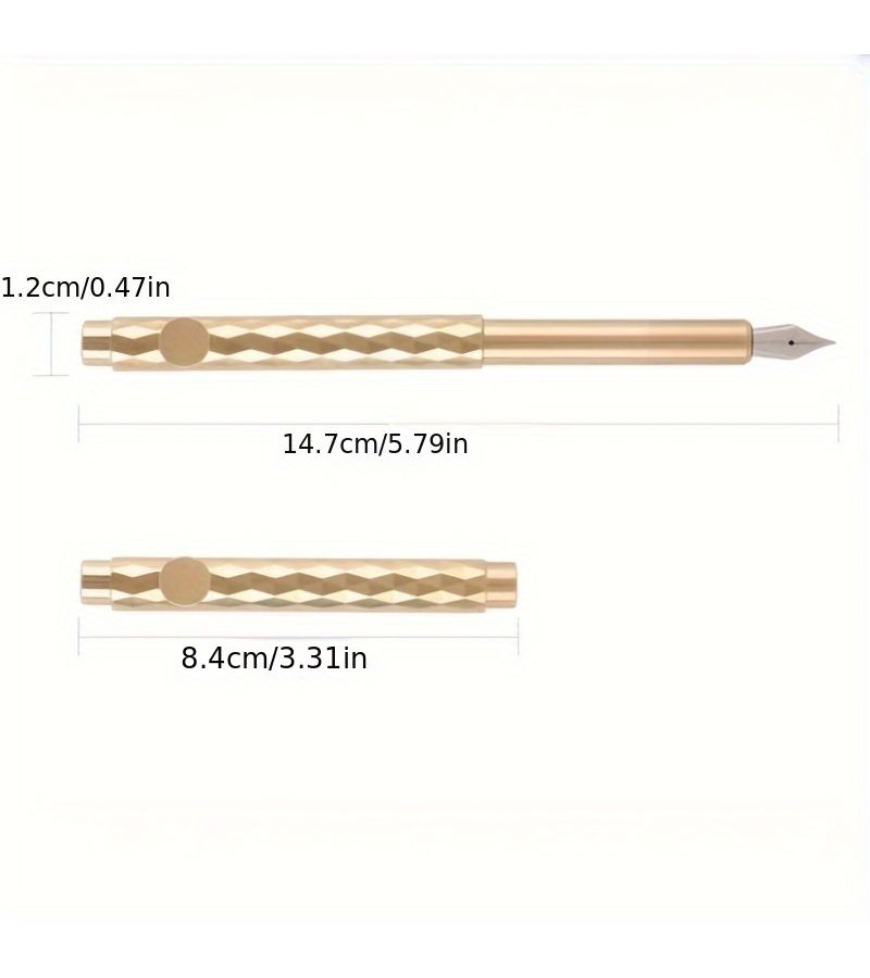 Hollow Section Brass Pen With 10 Black Ink Cartridges Fine Twist Cap Writing Instrument - Image 2
