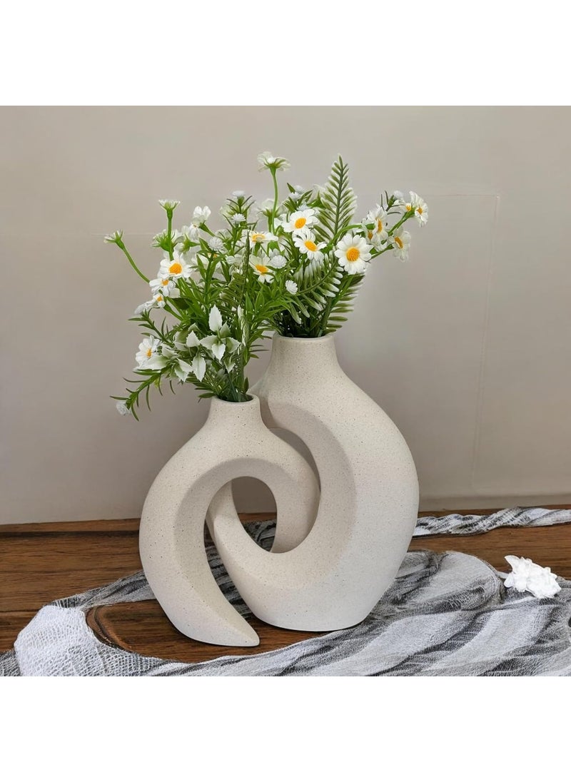 Art Street Art Street Knot Norma Double Ceramic Vase Modern Geometric Shapes White Decorative Flower Pot for Home, Living Room, Bedroom, and Office Decor Size (8x7 Inch)  - Image 1