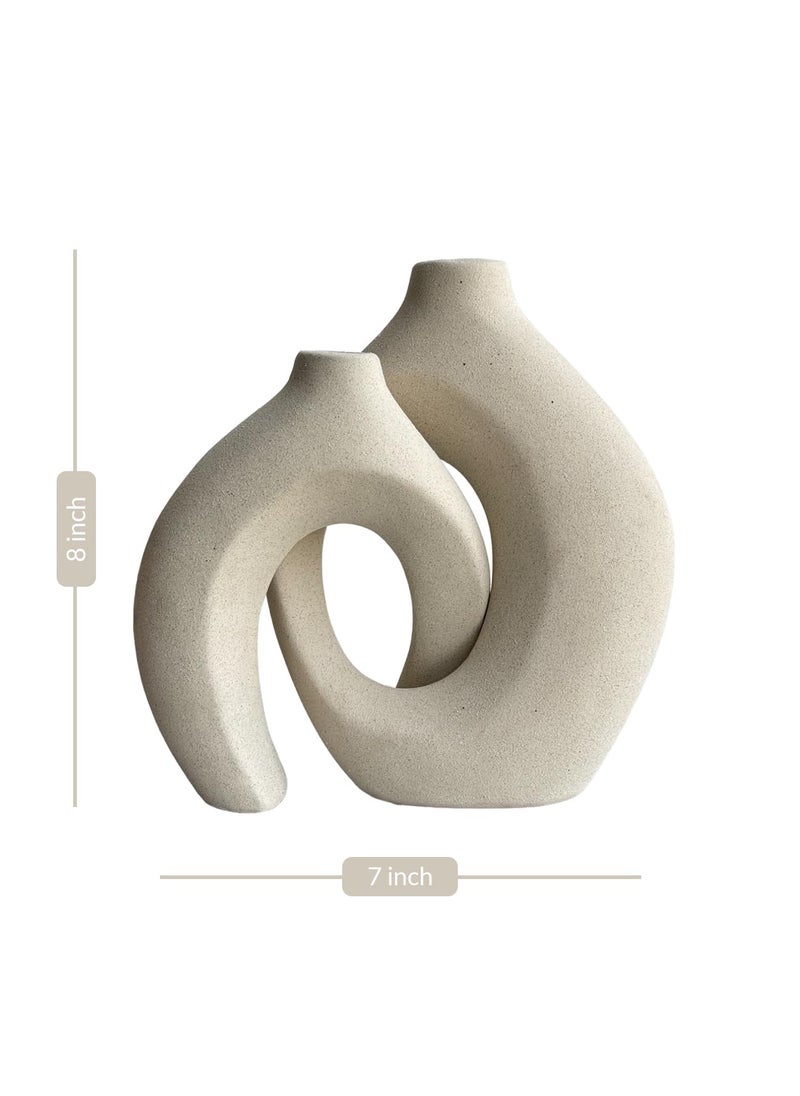 Art Street Art Street Knot Norma Double Ceramic Vase Modern Geometric Shapes White Decorative Flower Pot for Home, Living Room, Bedroom, and Office Decor Size (8x7 Inch)  - Image 4