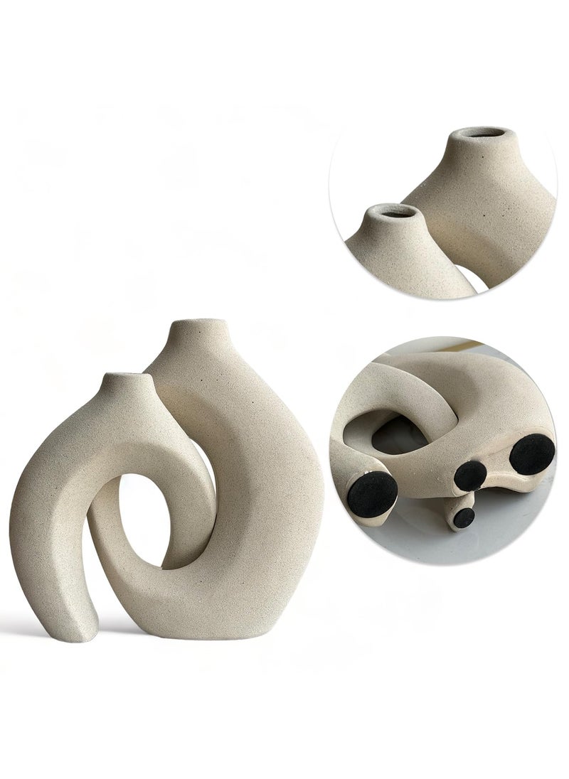 Art Street Art Street Knot Norma Double Ceramic Vase Modern Geometric Shapes White Decorative Flower Pot for Home, Living Room, Bedroom, and Office Decor Size (8x7 Inch)  - Image 3