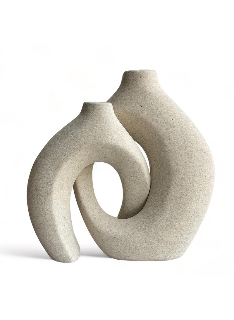 Art Street Art Street Knot Norma Double Ceramic Vase Modern Geometric Shapes White Decorative Flower Pot for Home, Living Room, Bedroom, and Office Decor Size (8x7 Inch)  - Image 2