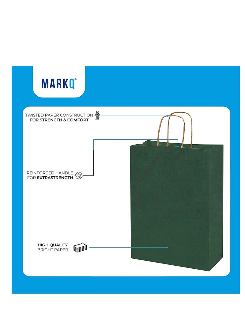 MARKQ Dark Green Paper bags with handles 27 x 22 x 11 cm Large Kraft Gift bags for Birthday Party Favors Weddings Retail Baby Shower 12 Bags  - Image 4