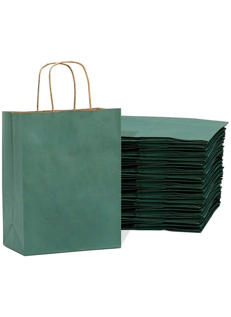 MARKQ Dark Green Paper bags with handles 27 x 22 x 11 cm Large Kraft Gift bags for Birthday Party Favors Weddings Retail Baby Shower 12 Bags  - Image 1