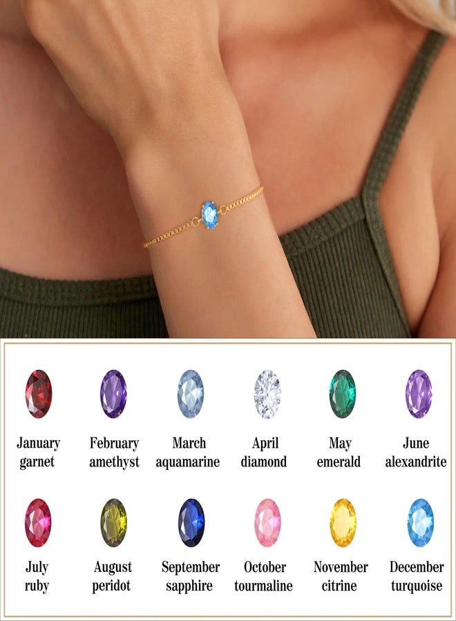 Sistble Mothers Day Gifts for Women, Birthstone Bracelet Birthday Gifts Dainty Gold Oval Stone Bracelet March Aquamarine Jewelry Anniversary Birthday Gift for Women - Image 3