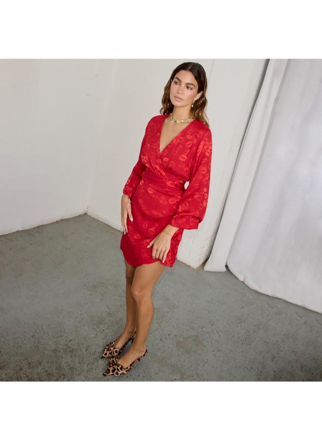 Never fully Dressed Red Kiss Print Dress - Image 3