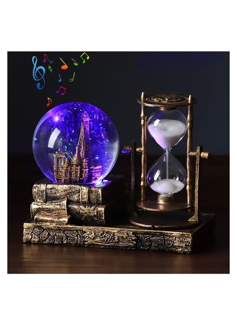 Beauenty LED Music Crystal Snow Globe With Hourglass Timer Retro Castle Musical Globe Color Changing Lights Home Decoration Statue Home Decor Brass  - Image 5