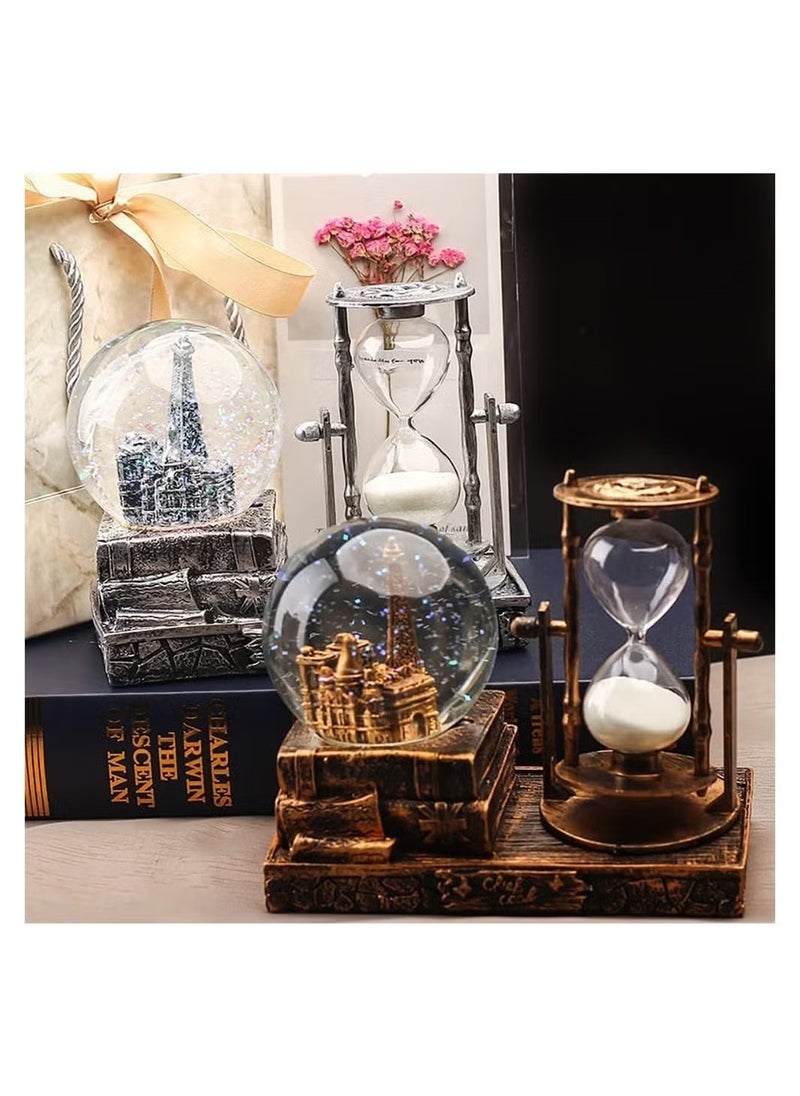 Beauenty LED Music Crystal Snow Globe With Hourglass Timer Retro Castle Musical Globe Color Changing Lights Home Decoration Statue Home Decor Brass  - Image 2