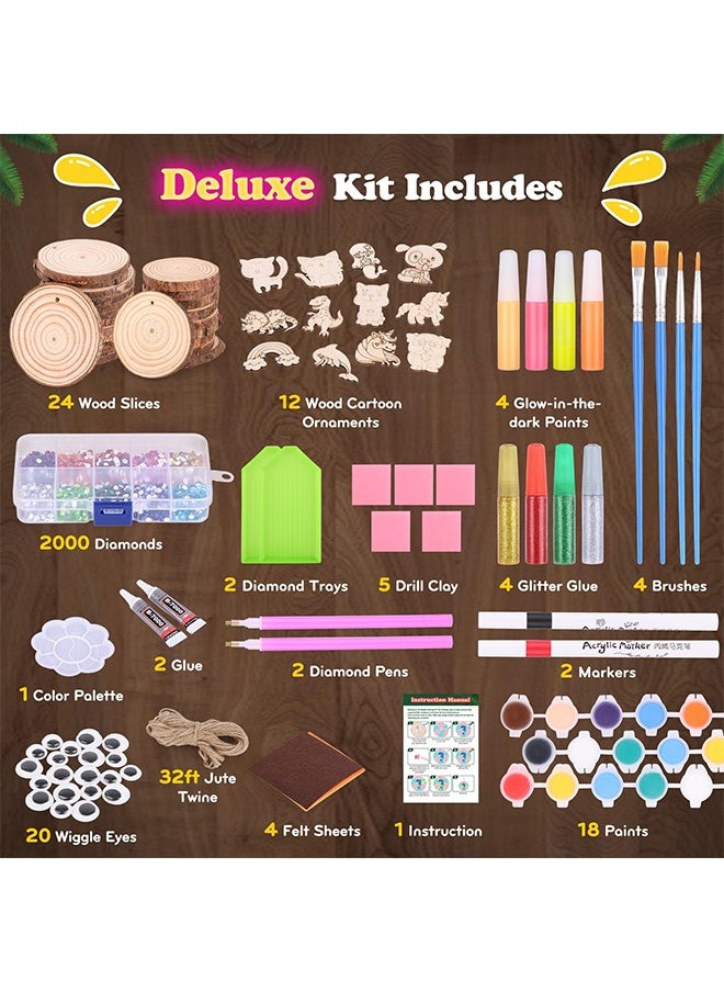 Beauenty Kids Wooden Painting Kit-Glow in The Dark-Arts & Crafts Gifts for Boys Girls Ages 5-12-Wood Slice Craft Activities Kits - Creative Art Toys for Birthday Party Favors Prizes(24Pcs) ﻿  - Image 4