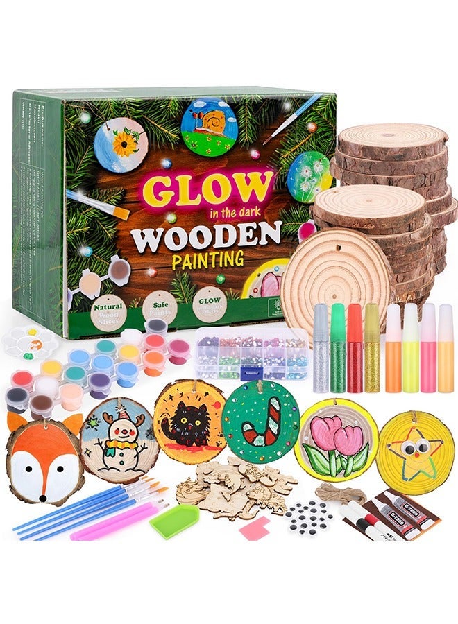 Beauenty Kids Wooden Painting Kit-Glow in The Dark-Arts & Crafts Gifts for Boys Girls Ages 5-12-Wood Slice Craft Activities Kits - Creative Art Toys for Birthday Party Favors Prizes(24Pcs) ﻿ - Image 1
