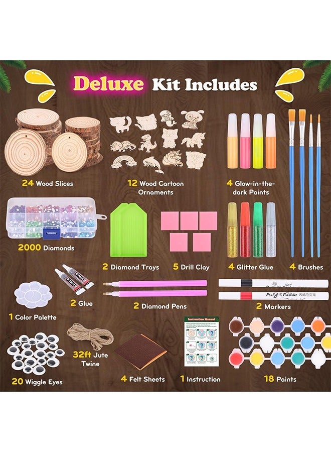 Beauenty Kids Wooden Painting Kit-Glow in The Dark-Arts & Crafts Gifts for Boys Girls Ages 5-12-Wood Slice Craft Activities Kits - Creative Art Toys for Birthday Party Favors Prizes(24Pcs) ﻿ - Image 4