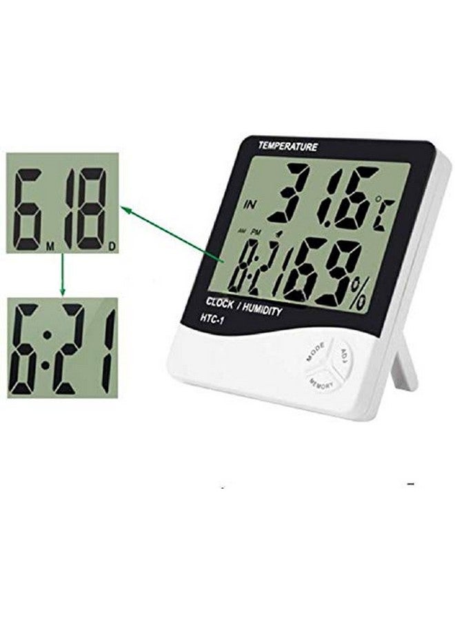 FStyler HTC-Clock-01 Hygrometer Humidity Meter with Temp and Clock Display Digital Thermometer (White) - Image 2