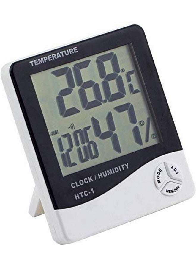 FStyler HTC-Clock-01 Hygrometer Humidity Meter with Temp and Clock Display Digital Thermometer (White) - Image 1