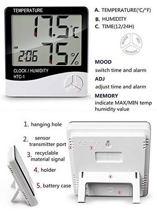 FStyler HTC-Clock-01 Hygrometer Humidity Meter with Temp and Clock Display Digital Thermometer (White) - Image 5