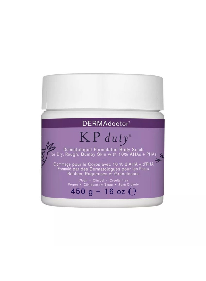 DERMAdoctor KP Duty Bump Eraser Body Scrub Dermatologist Formulated Exfoliant 10% AHAs + PHAs 450g - Image 1
