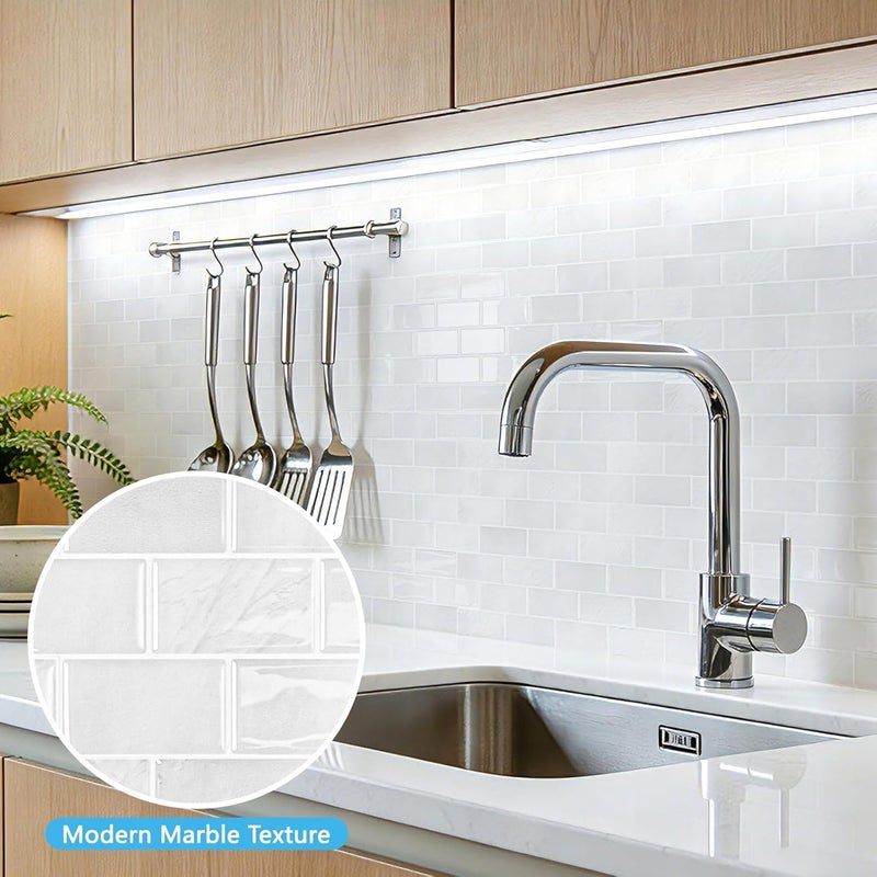 Art3d Peel and Stick Wall Tiles in White Marble– 10-Pack of 12 x12 Thickened Design Backsplash, Self-Adhesive Tile for Kitchen & Bathroom Decor - Image 2