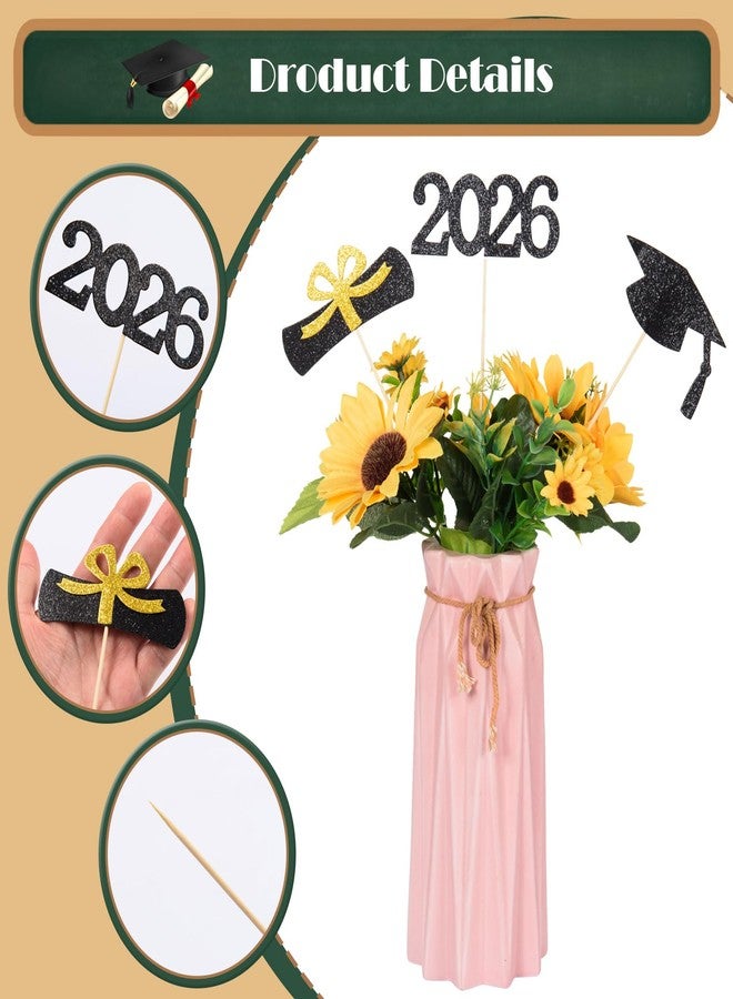 MixTeach 12 Pieces Glitter Graduation Centerpiece Sticks, 2026 Centerpiece Sticks, 2026 Picks Cake Topper Floral Picks for Class of 2026 High School College Graduation Party (Black) - Image 4