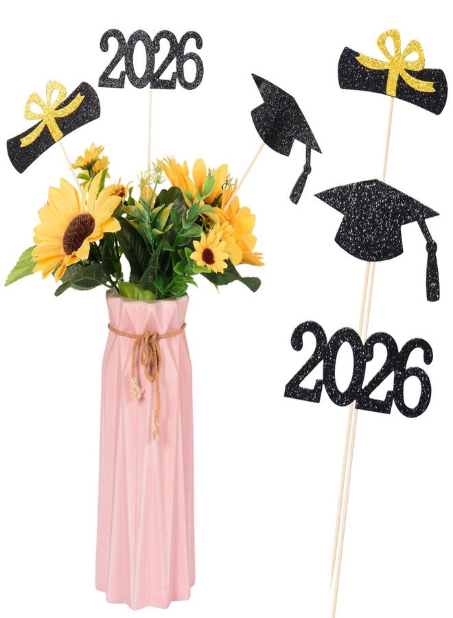 MixTeach 12 Pieces Glitter Graduation Centerpiece Sticks, 2026 Centerpiece Sticks, 2026 Picks Cake Topper Floral Picks for Class of 2026 High School College Graduation Party (Black) - Image 1