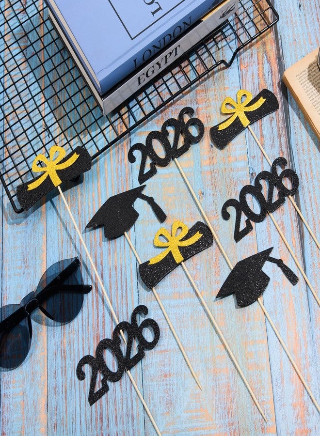 MixTeach 12 Pieces Glitter Graduation Centerpiece Sticks, 2026 Centerpiece Sticks, 2026 Picks Cake Topper Floral Picks for Class of 2026 High School College Graduation Party (Black) - Image 3
