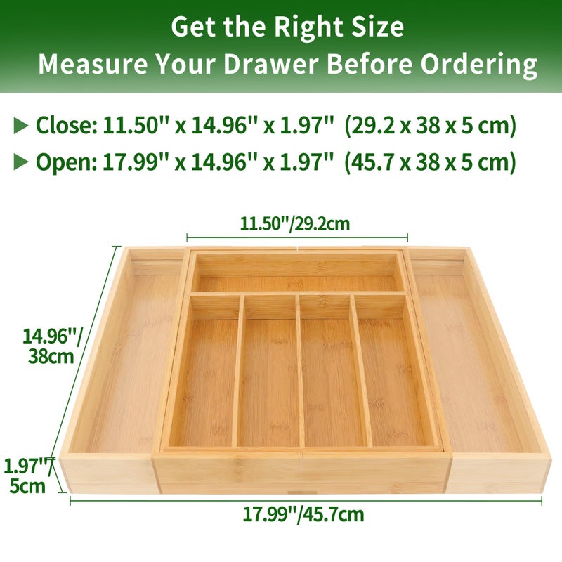 VaeFae Bamboo Drawer Organizer, Expandable Silverware Drawer Organizer, Cutlery Tray with Dividers for Kitchen Utensils, Medium - Image 3