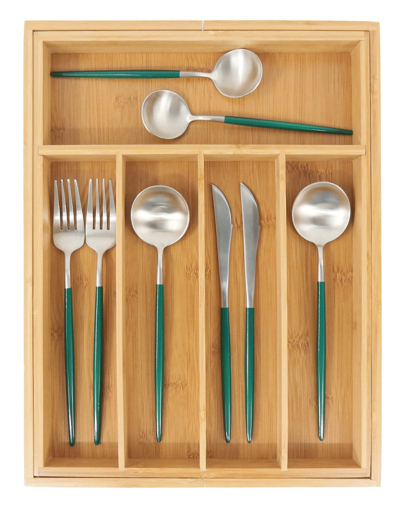 VaeFae Bamboo Drawer Organizer, Expandable Silverware Drawer Organizer, Cutlery Tray with Dividers for Kitchen Utensils, Medium - Image 2