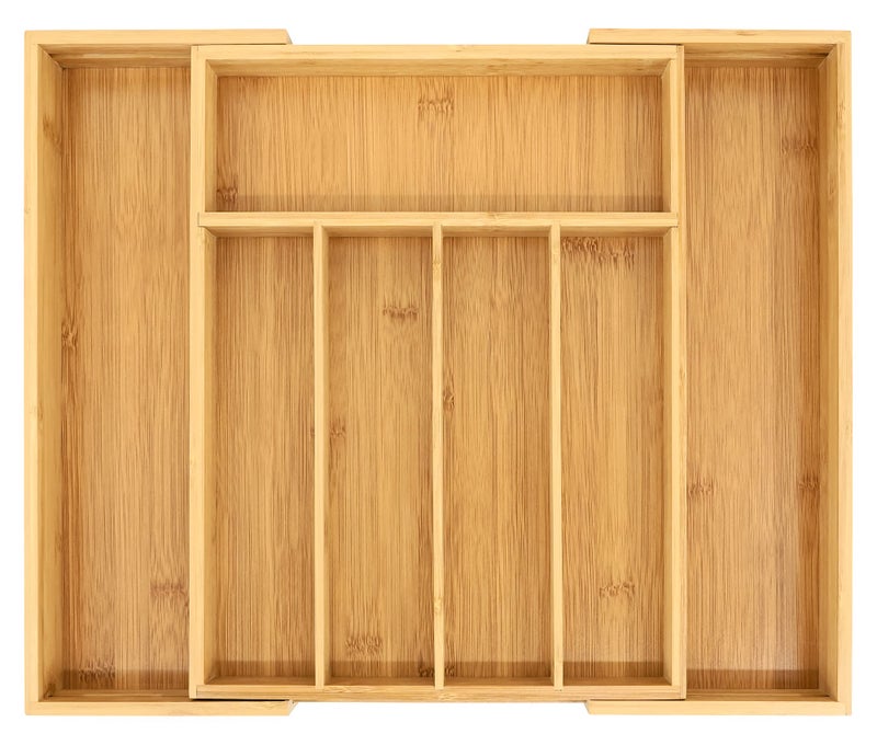 VaeFae Bamboo Drawer Organizer, Expandable Silverware Drawer Organizer, Cutlery Tray with Dividers for Kitchen Utensils, Medium - Image 1