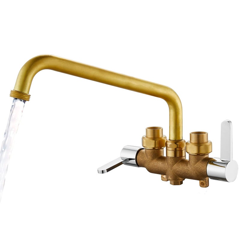Aolemi Laundry Utility Sink Faucet Wall Mounted Laundry Tub Faucet 3 Inch Center with 2-Handle,NPT3/4 Threaded End,9 Inch Spout Chrome and Brass - Image 1