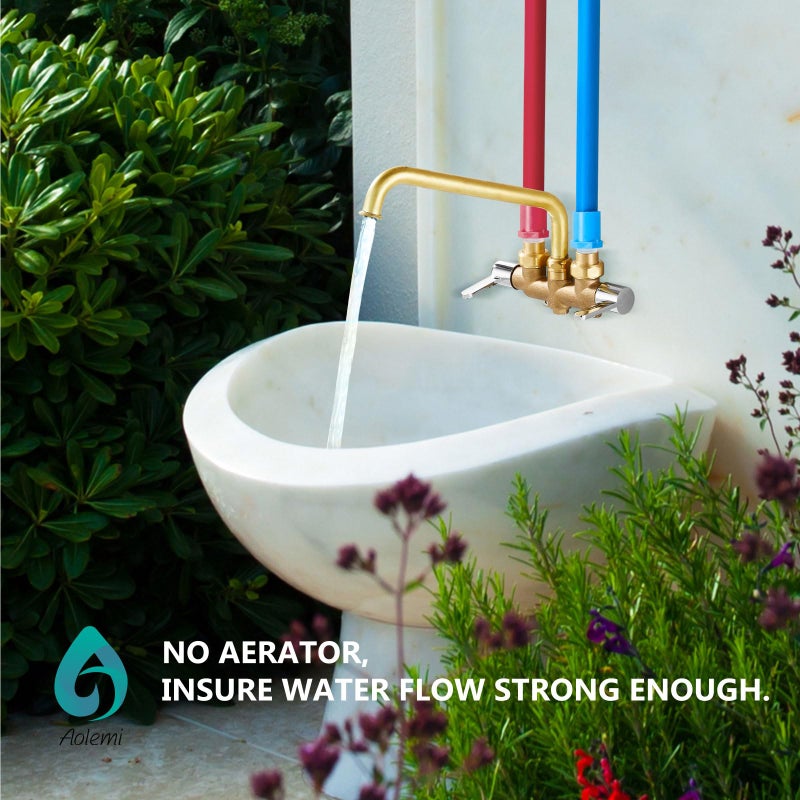 Aolemi Laundry Utility Sink Faucet Wall Mounted Laundry Tub Faucet 3 Inch Center with 2-Handle,NPT3/4 Threaded End,9 Inch Spout Chrome and Brass - Image 3