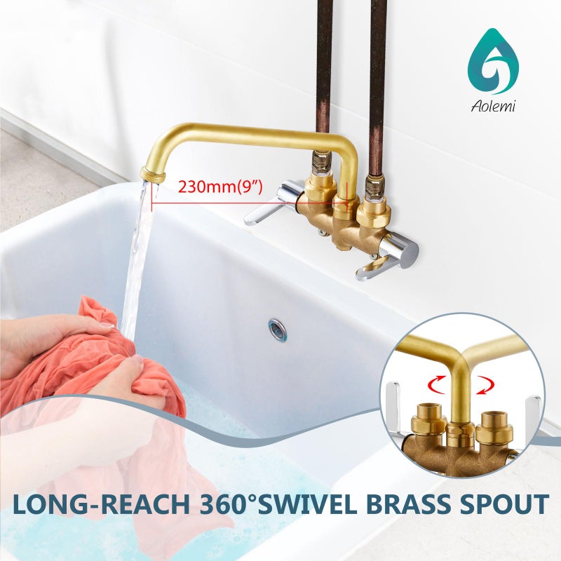 Aolemi Laundry Utility Sink Faucet Wall Mounted Laundry Tub Faucet 3 Inch Center with 2-Handle,NPT3/4 Threaded End,9 Inch Spout Chrome and Brass - Image 5
