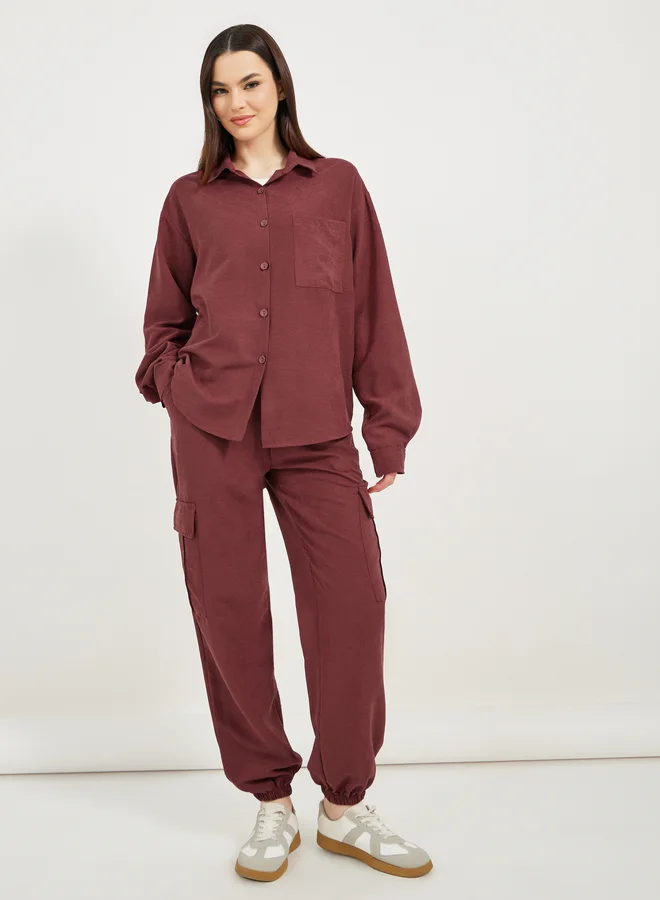 ستايلي Oversized Pocket Shirt and Cuffed Joggers Co-Ords