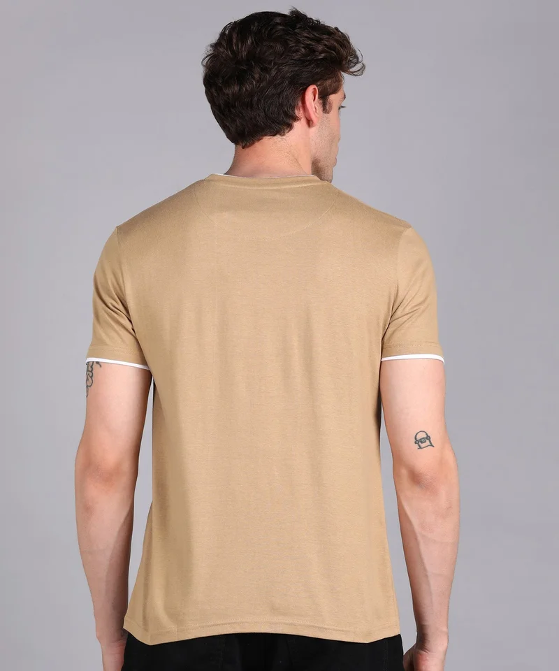 Urbano Fashion  Urbano Fashion Men's Solid Khaki Round Neck Half Sleeve Slim Fit Cotton T-Shirt  | Best Price UAE