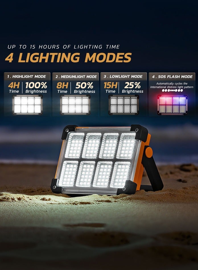 MODI Camping Solar Work Light Rechargeable 4800mAh – Portable LED Floodlight with USB Power Bank, 4 Lighting Modes, IP64 Waterproof – Outdoor Emergency Light for Hiking, Power Outage & Job Sites - Image 1