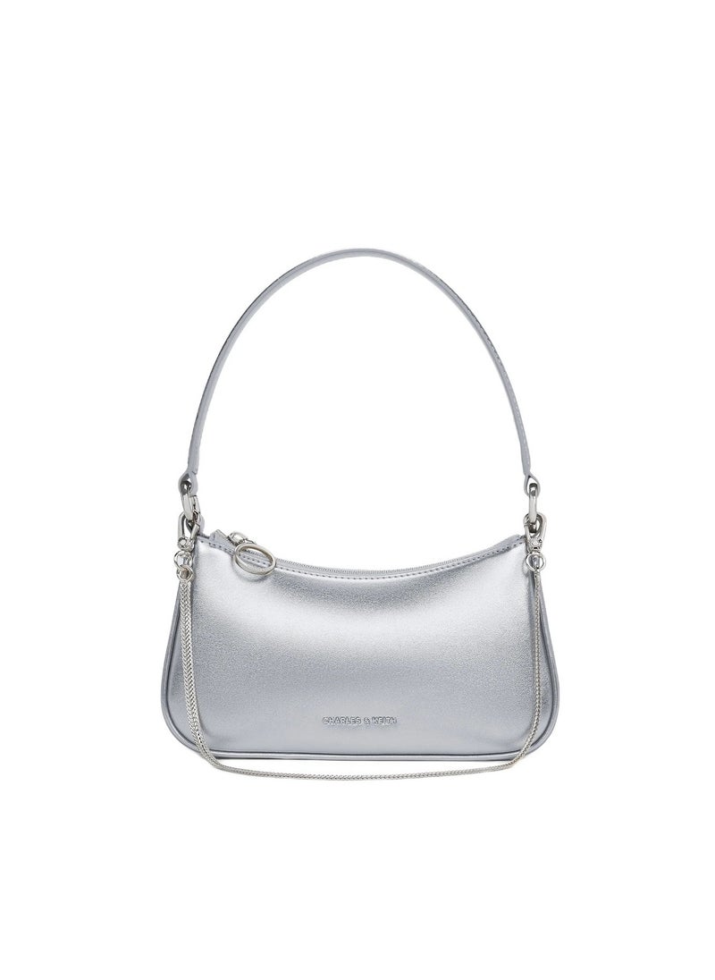 Charles & Keith CHARLES & KEITH Crossbody Bag Metallic Curved Shoulder Bag - Silver  - Image 1