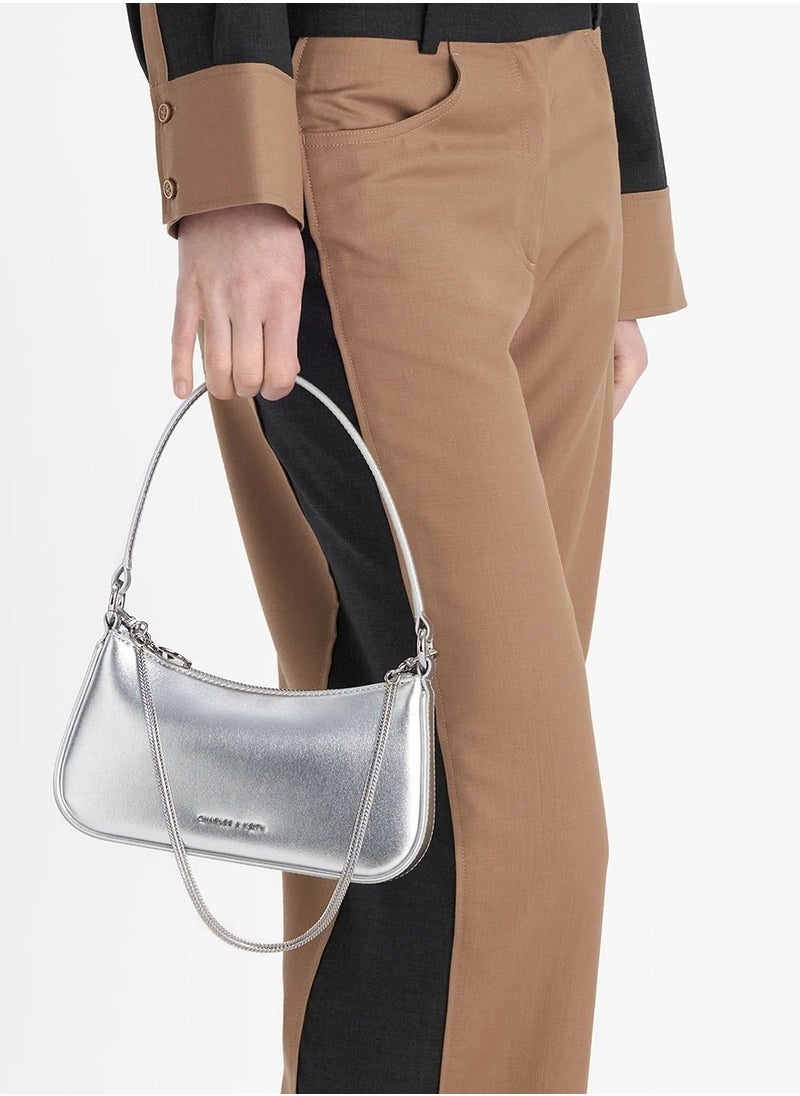 Charles & Keith CHARLES & KEITH Crossbody Bag Metallic Curved Shoulder Bag - Silver  - Image 2