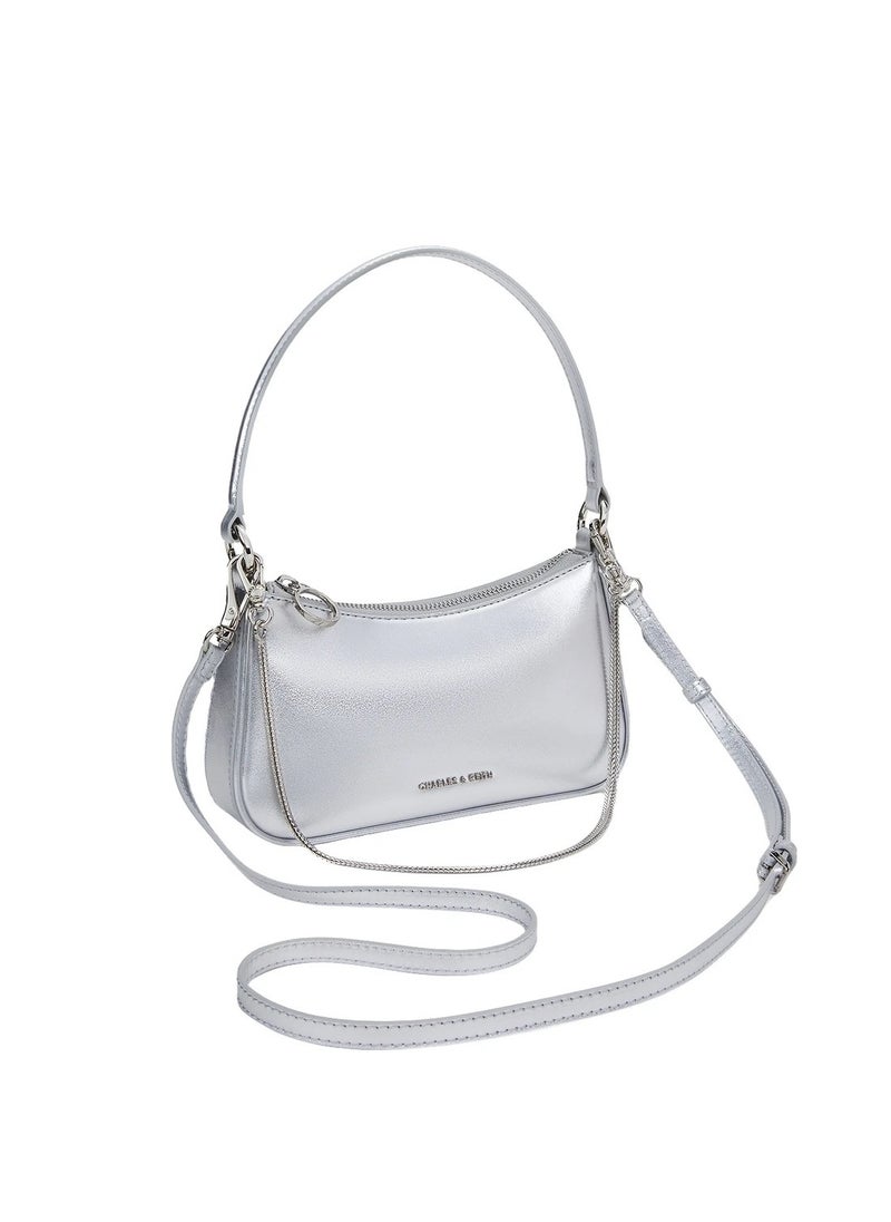 Charles & Keith CHARLES & KEITH Crossbody Bag Metallic Curved Shoulder Bag - Silver  - Image 3