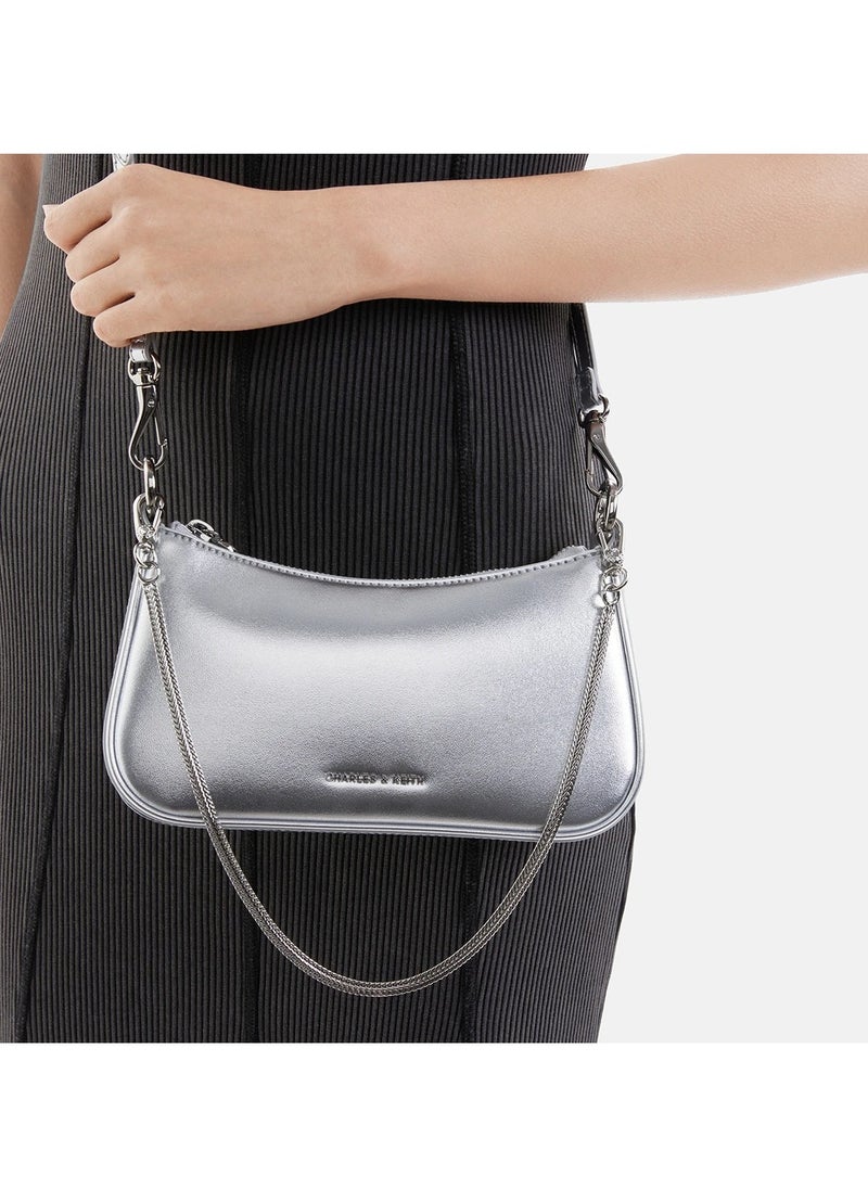 Charles & Keith CHARLES & KEITH Crossbody Bag Metallic Curved Shoulder Bag - Silver  - Image 4