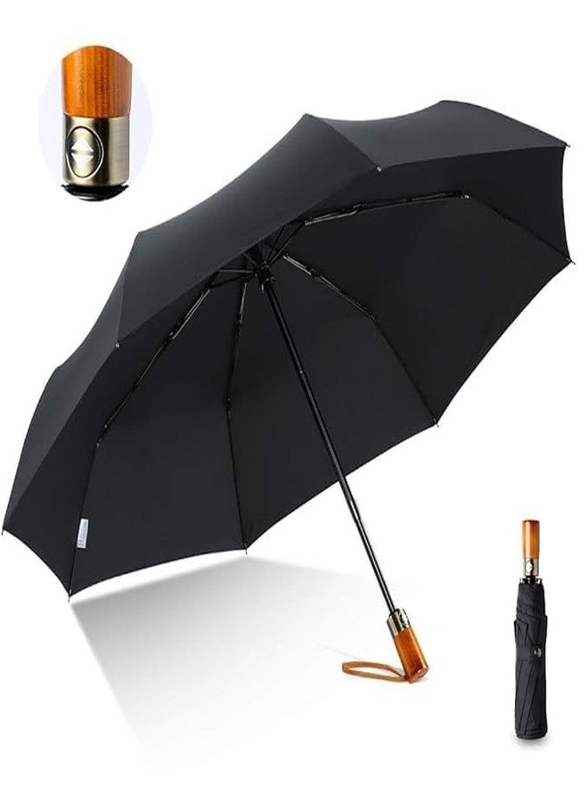 Jumix Automatic Folding Travel Umbrella with Wooden Handle - Windproof & UV Protection - Portable, Lightweight & Stylish for Men & Women - Compact for Backpack or Car Use - Image 1