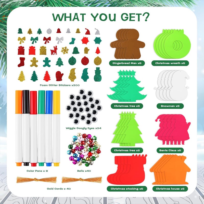 Max Fun Christmas Crafts for Kids Toddlers, 350Pcs Foam Ornaments DIY Christmas Arts and Crafts Kits Bulk Stickers Set, Xmas Tree Snowman Christmas Decorations Crafts Party Favors Supplies - Image 2