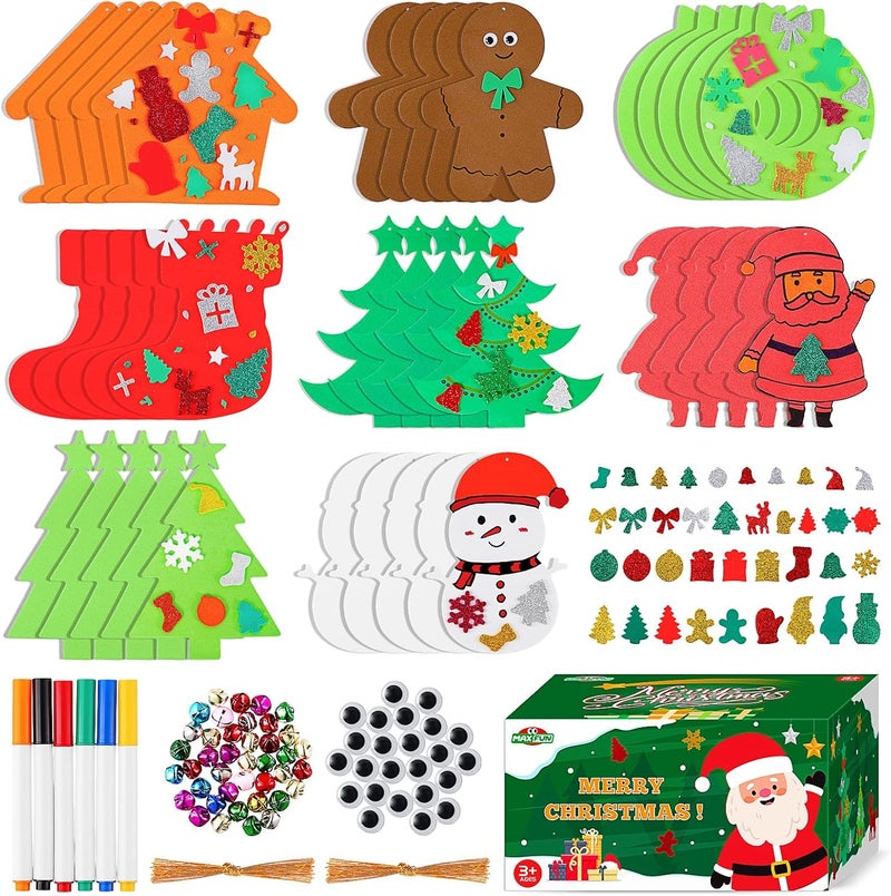 Max Fun Christmas Crafts for Kids Toddlers, 350Pcs Foam Ornaments DIY Christmas Arts and Crafts Kits Bulk Stickers Set, Xmas Tree Snowman Christmas Decorations Crafts Party Favors Supplies - Image 1