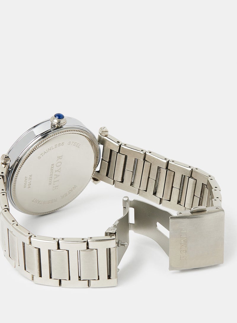 Royale Mega Round Shape Analog Wrist Watch RE104 B - 40mm - Silver - Image 4