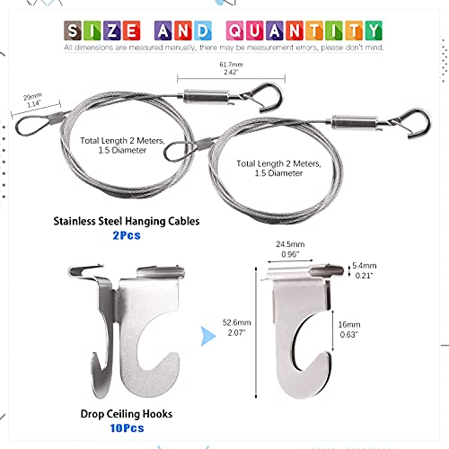 Glarks 12Pcs 2 Inch Drop Ceiling Hooks with Hanging Wire Set 10 Pack Ceiling Hangers and 2Pcs Adjustable Stainless Steel Wire with Loop and Hook for Hanging Plants Lights Decorations up to 20 lbs - Image 3