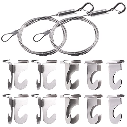 Glarks 12Pcs 2 Inch Drop Ceiling Hooks with Hanging Wire Set 10 Pack Ceiling Hangers and 2Pcs Adjustable Stainless Steel Wire with Loop and Hook for Hanging Plants Lights Decorations up to 20 lbs - Image 1