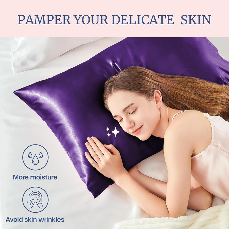 BEDELITE Spec upgraded improved quality Satin Pillowcase for Hair and Skin, Super Soft and Cooling Similar to Silk Pillow Cases 2 Pack with Envelope Closure, Gift for Women Men(20"x36" King Size, Plum Purple) Multi option design - Image 3