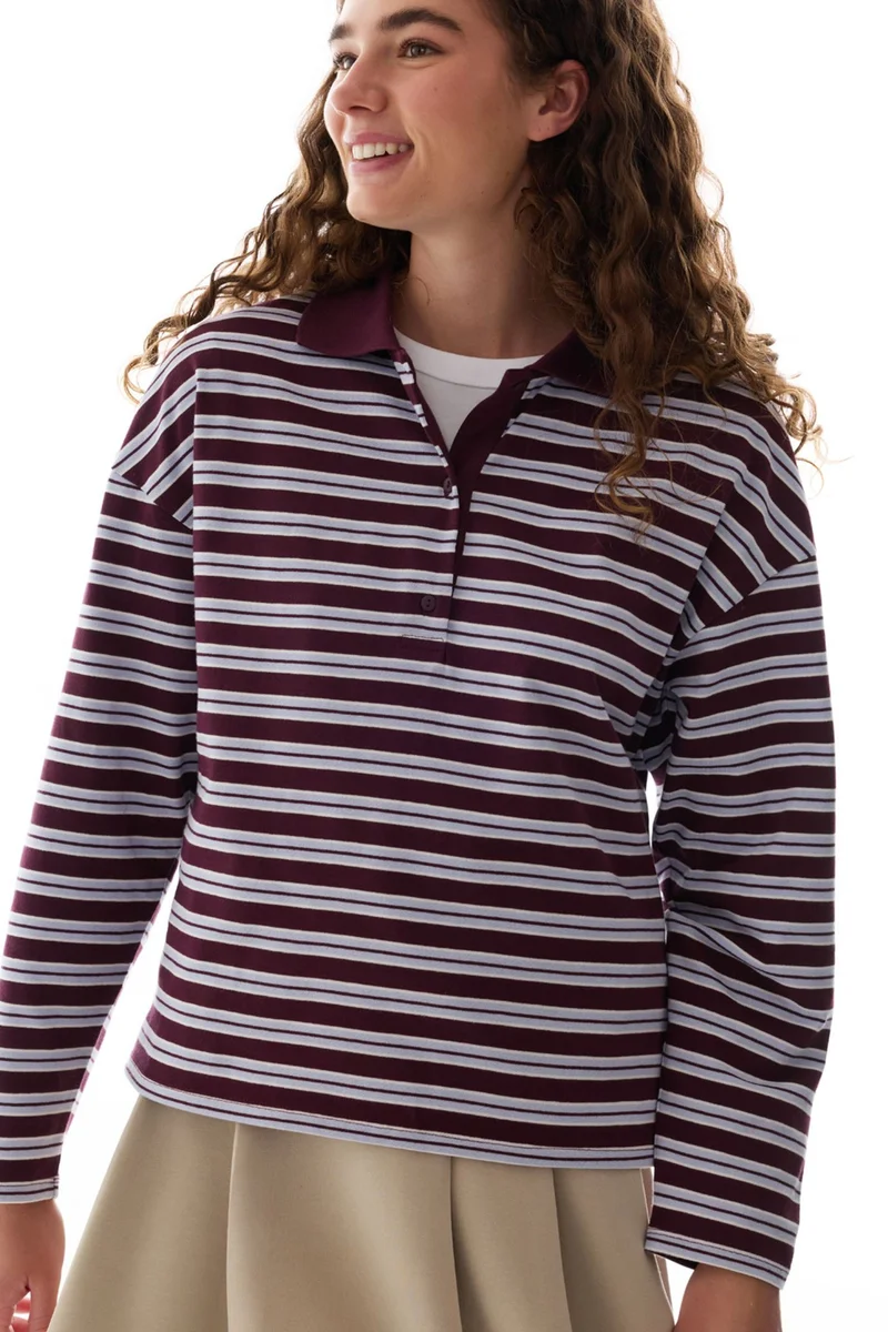 بنتي PENTI Striped Long Sleeve Polo Neck Top