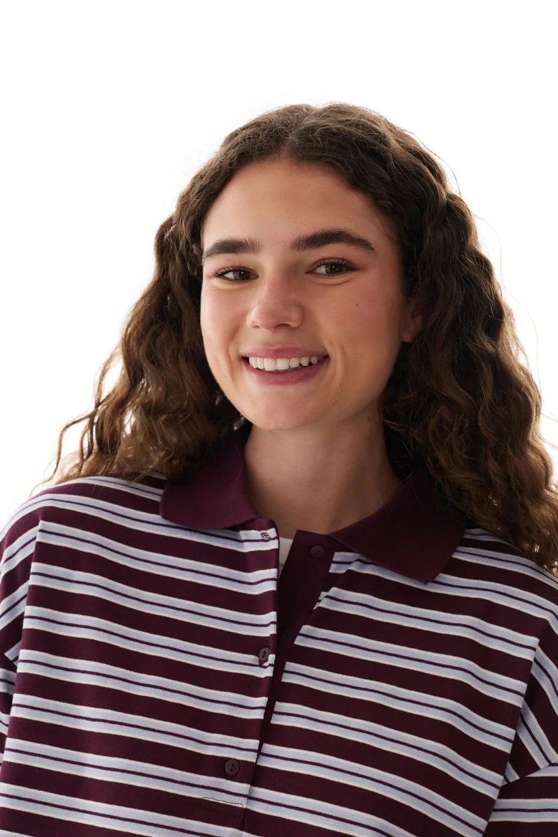 بنتي PENTI Striped Long Sleeve Polo Neck Top