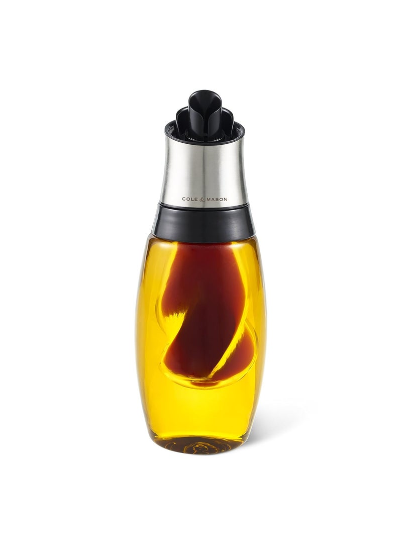 COLE & MASON - Cole & Mason Bristol Duo Oil & Vinegar Pourer for thinKitchen:, Oil Dispenser/Vinegar Dispenser, Glass/Stainless Steel, 230mm, Single, Includes 1 x Oil Bottle/Vinegar Bottle, 2 Year Guarantee - Image 1