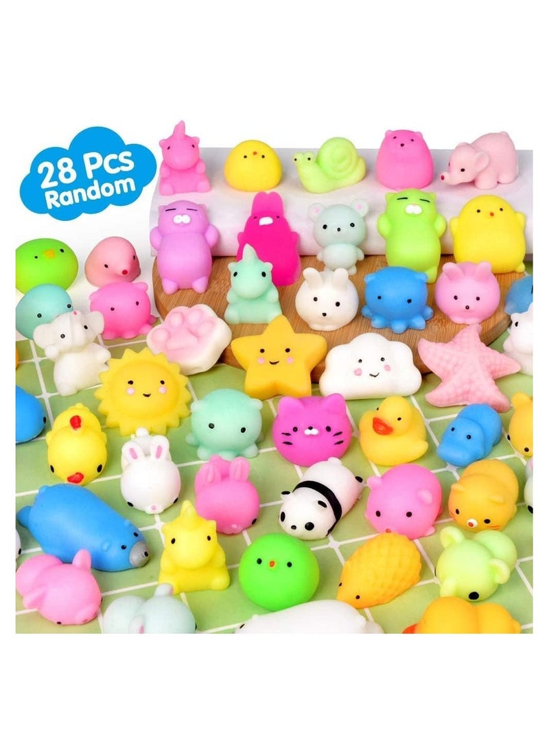 NNEWVANTE Mochi Squishy Toys, 28PCS Animal Mini Squishies Kawaii Party Favors for Kids Cat Unicorn Squishy Squeeze Stress Relief Toys Goodie Bags Novelty Toy Gifts for Boys Girls Adults, Random  - Image 1
