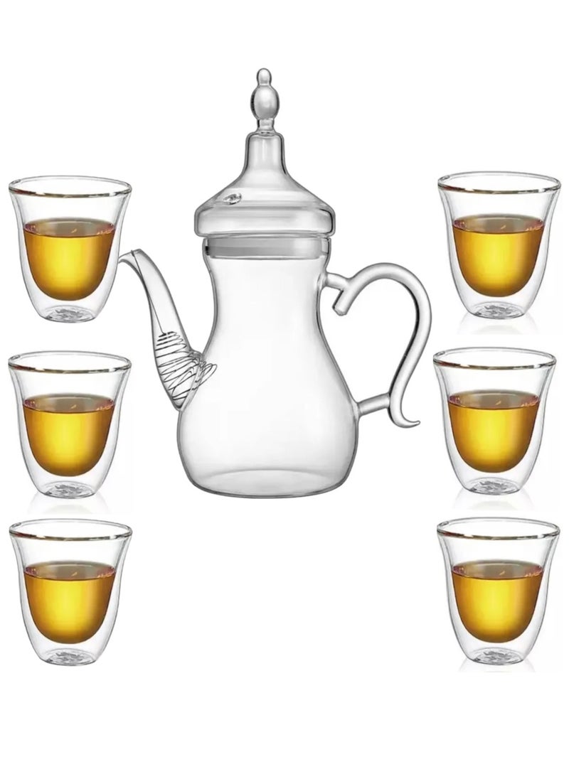 ماركة غير محددة - طقم دلة  و 6 فناجين قهوة زجاج مزدوج عالي الجودة - Image 1