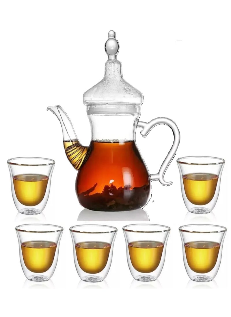 ماركة غير محددة - طقم دلة  و 6 فناجين قهوة زجاج مزدوج عالي الجودة - Image 1